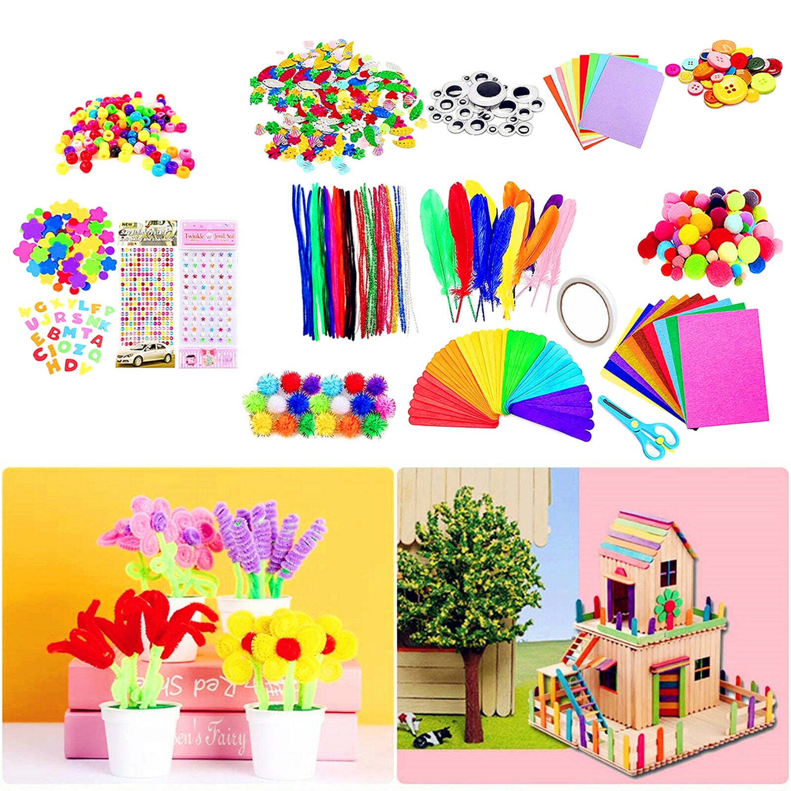 Arts and Crafts Supplies Scissors Kit Buttons DIY for Easter Age 7-14 Kids