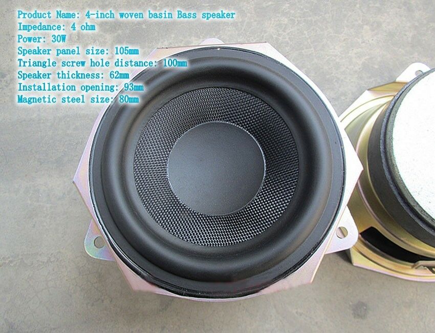 2pcs 4"inch 4Ω 30W Woofer Bass speaker loudspeaker Large magnetic Audio Parts