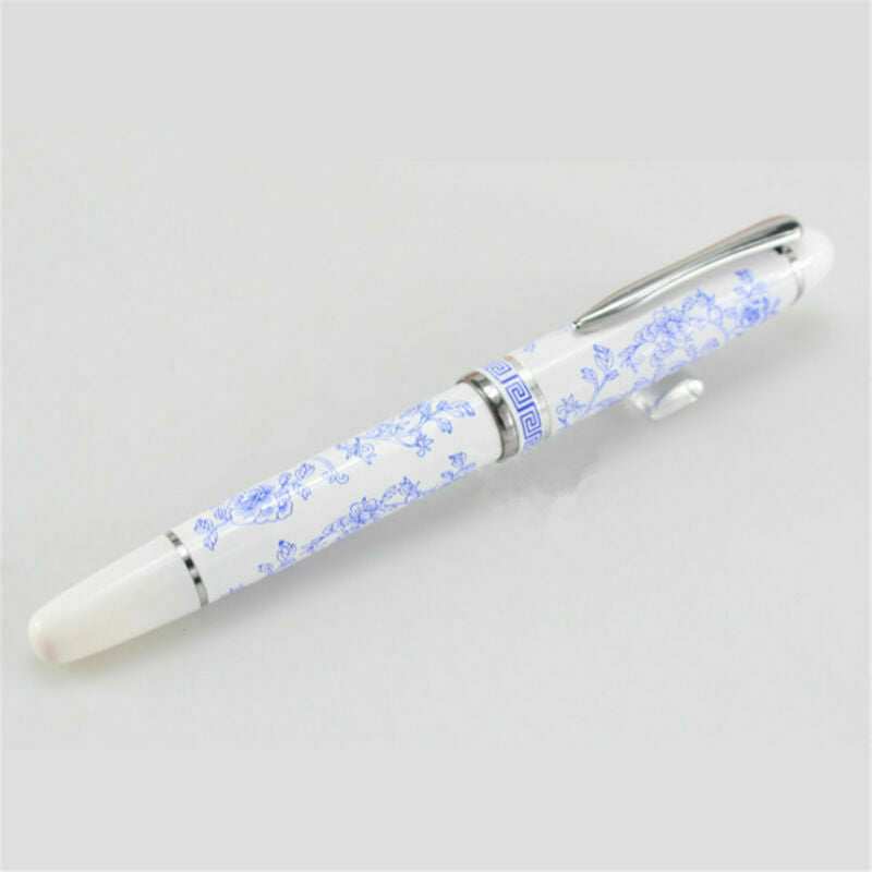 Chinese Blue And White Flower Pattern Refill Medium Nib Fountain Pen 0.5mm Retro