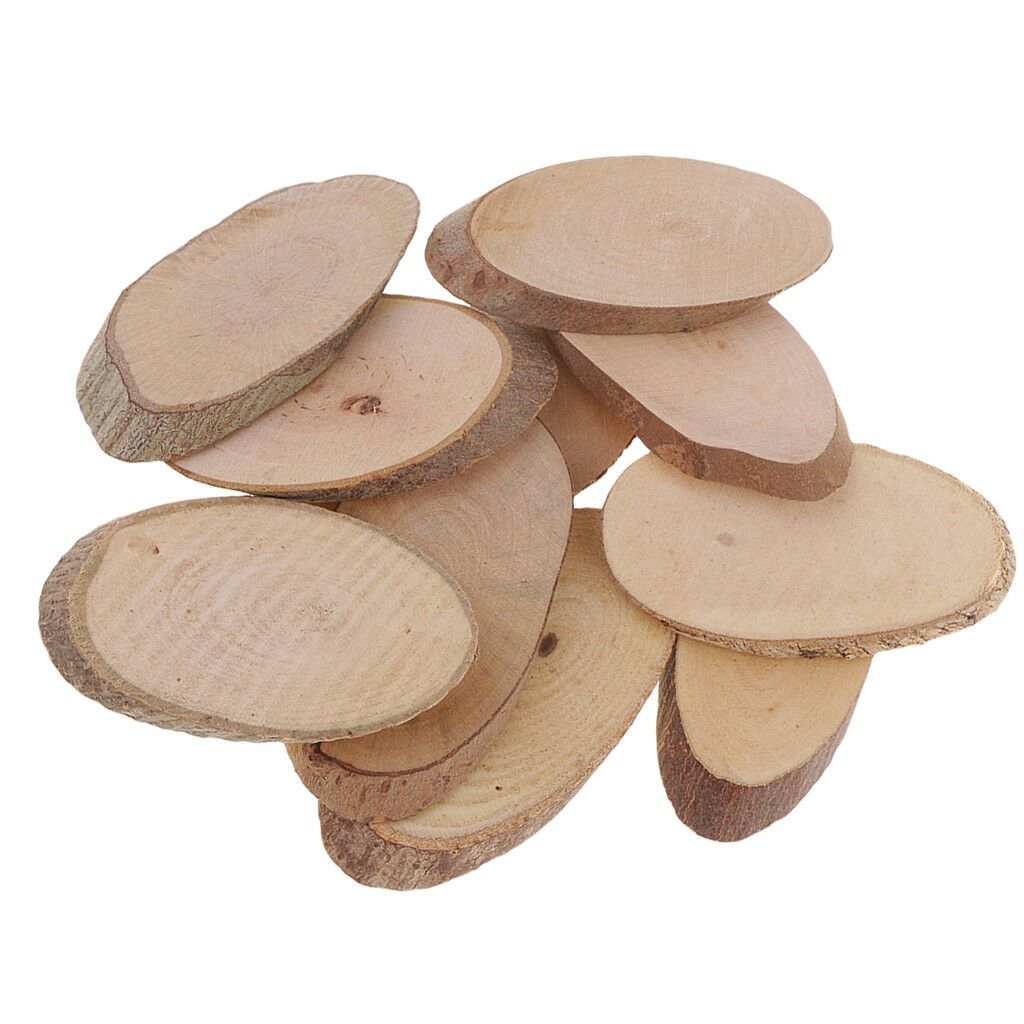 10pcs Wood Oval Log Slices Tree Bark Discs for Wood Crafts Woodworking 6cm