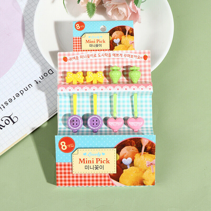 8Pcs Mini Kids Pinkycolor Fruit Fork Cartoon Snack Cake Dessert Food Toothp DF