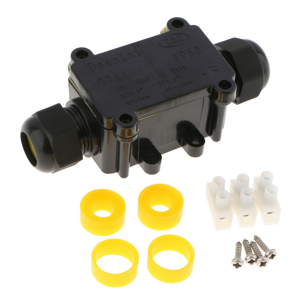 Outdoor Waterproof IP68 Junction Box 2 Way Cable Wire Connector Black