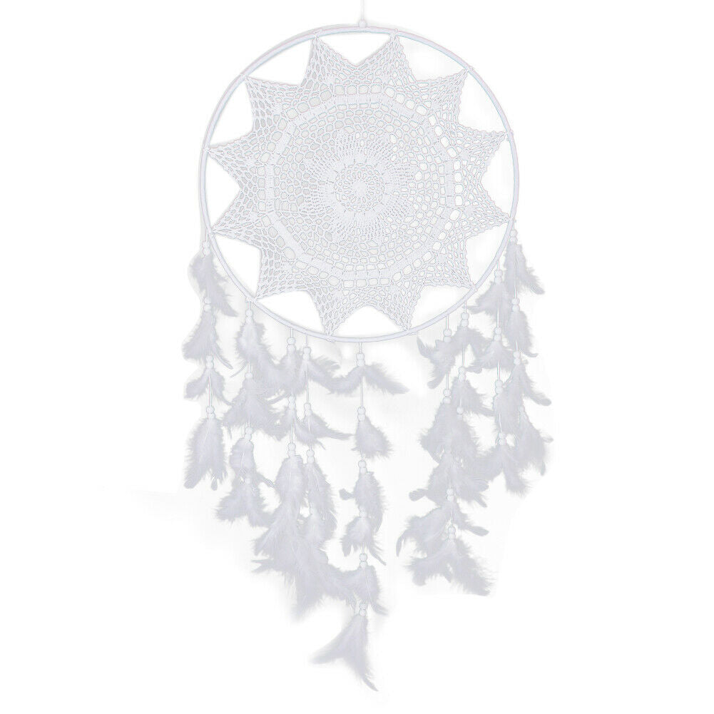 White Large Hoop Handmade Dream Catcher With Feathers Hanging Dreamcatcher Decor