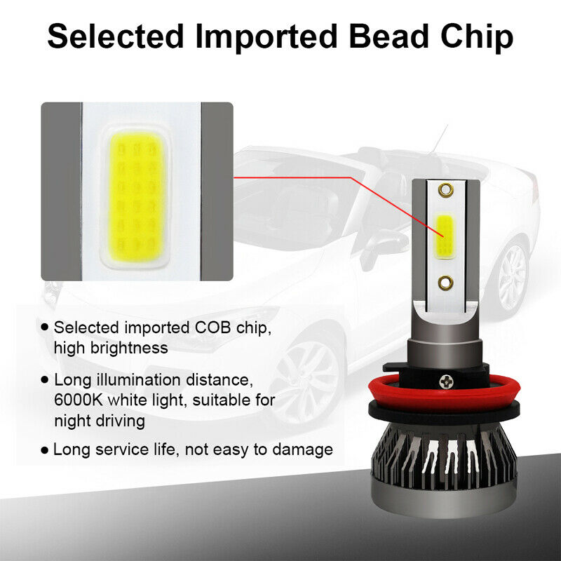 2PCS H9/H8/H11 CREE LED Headlight 255000LM Beam Bulb 6000K HID Car Fog Light Kit