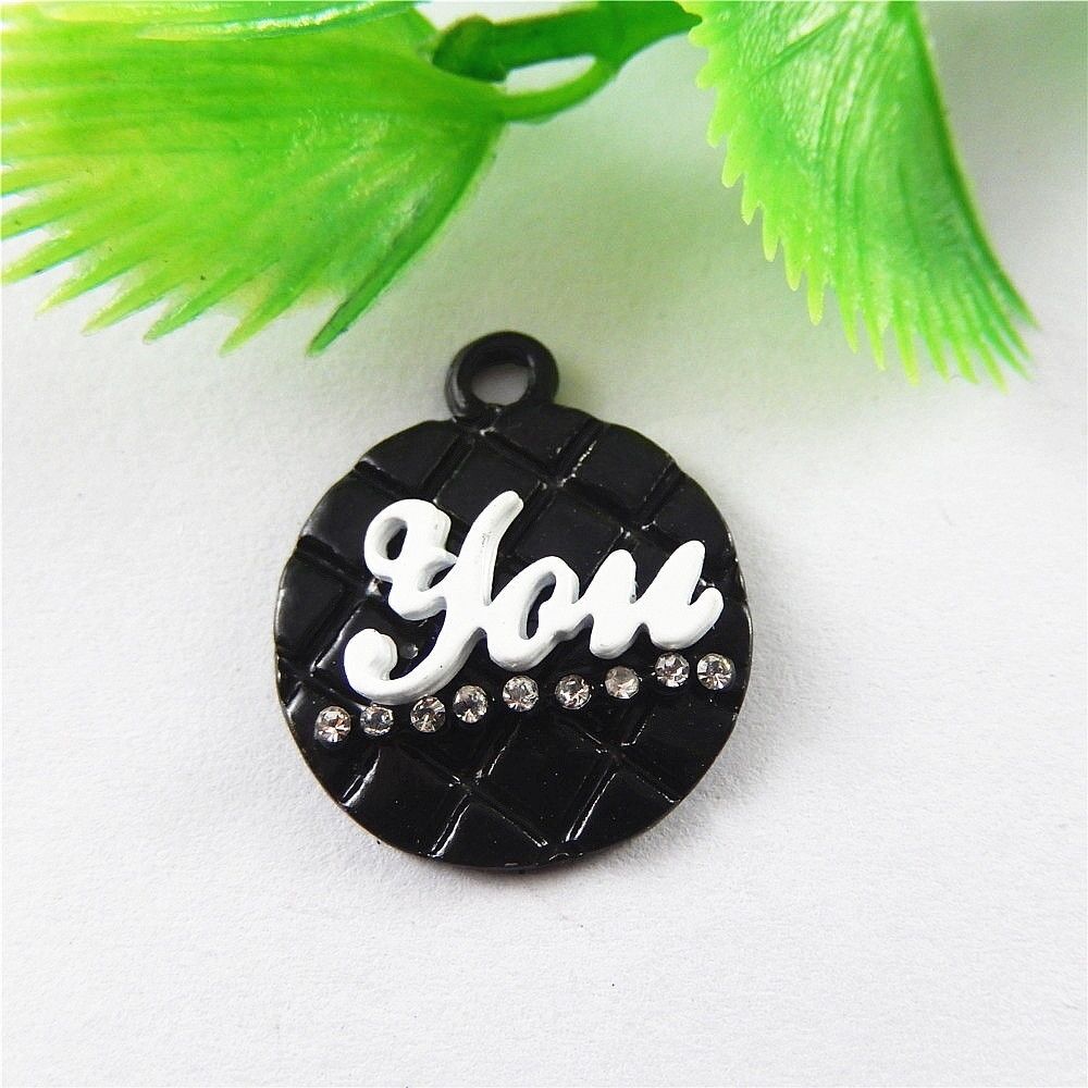 10 pcs Black Tone "You" Word Charm Alloy Tag Pendant Dangle Crafting 23*20*4mm