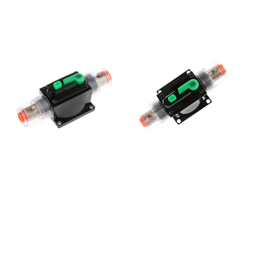 2Pcs 10Amp Inline Circuit Breaker Stereo Audio Car RV Fuse Holder 12 32V