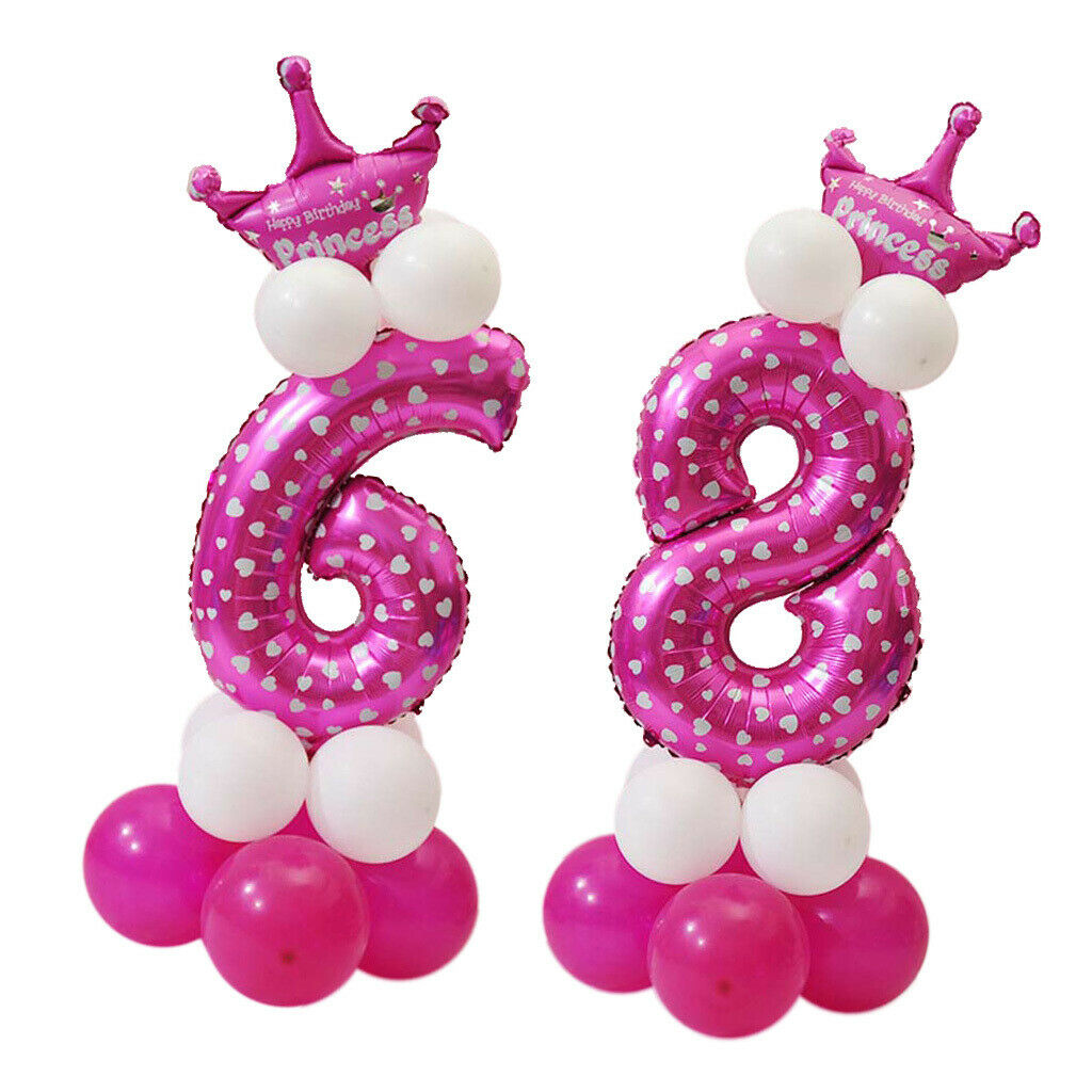 6 and 8 Numbers Letters Princess Prince Crown Foil Balloons Upright Column Set