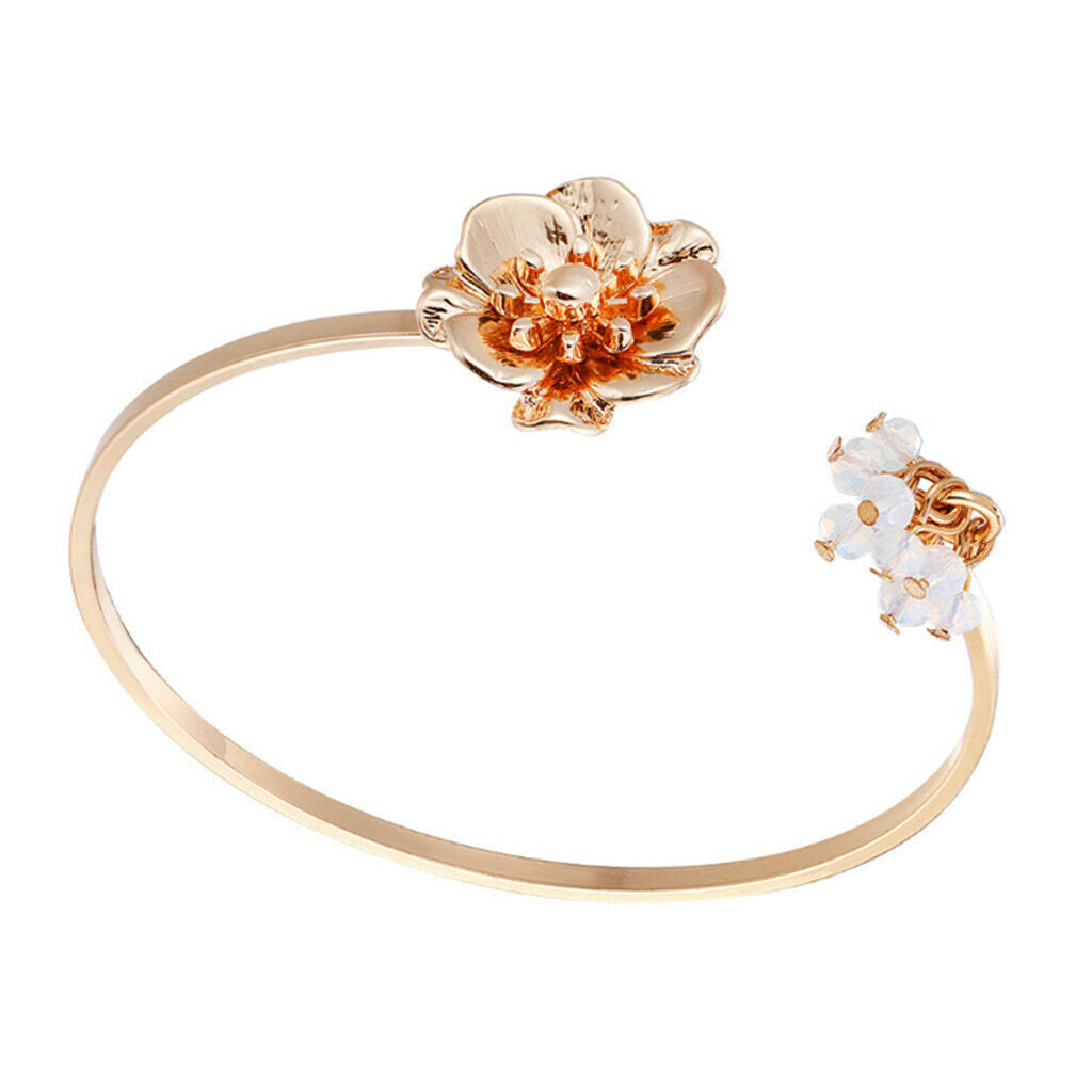 Minimalist Flower Open Cuff Bracelet Adjustable Wire Bangle Fashion Jewelry
