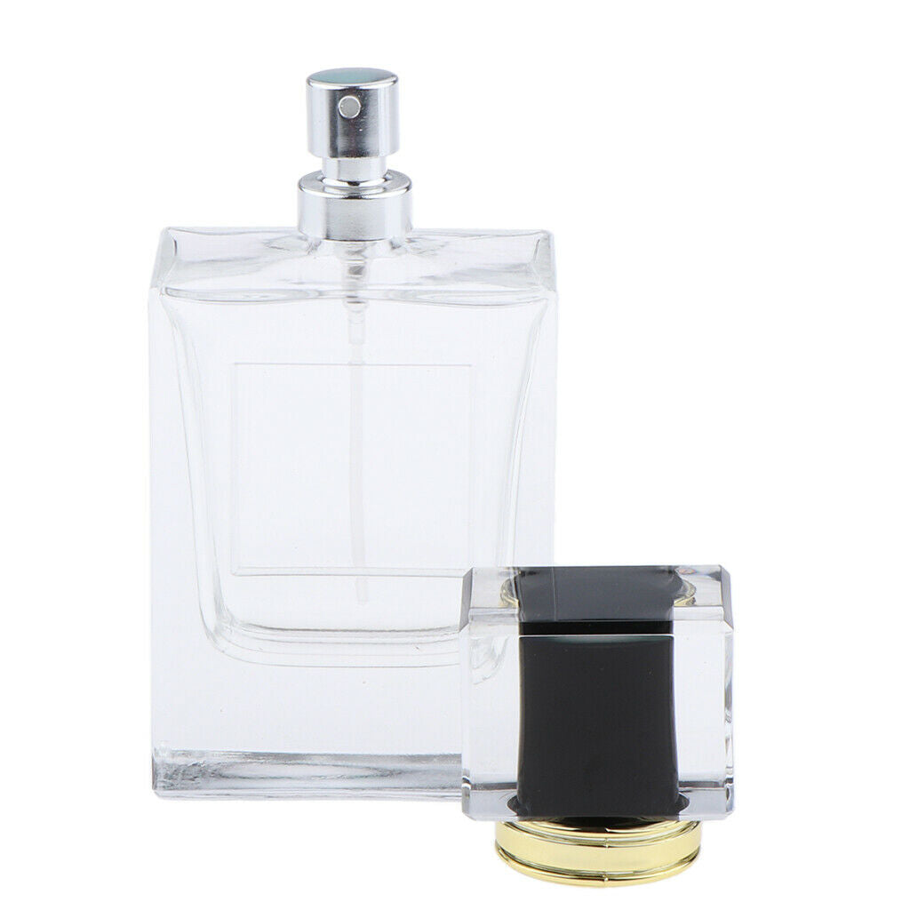 Square 50ml Empty Perfume Bottle Transparent Glass Black Lid