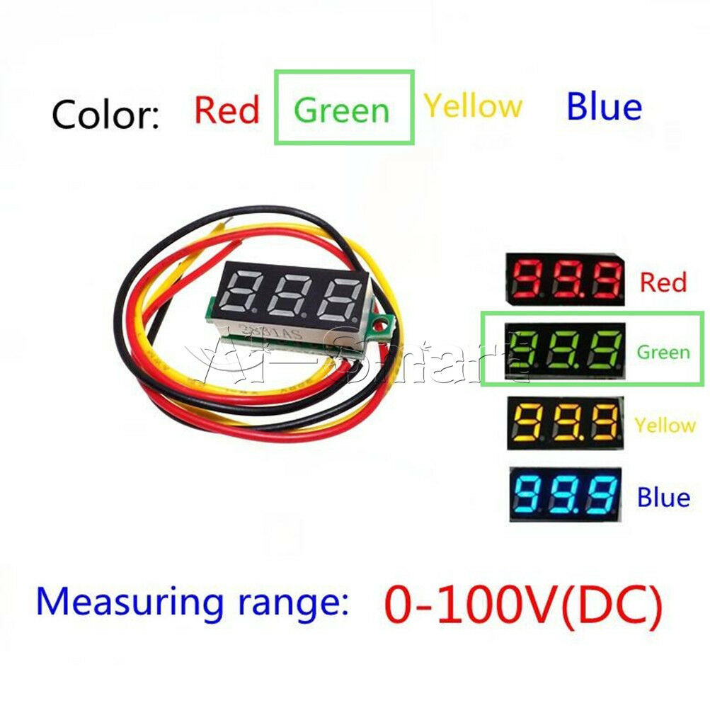 Green 0.28" LED DC 0-100V Voltmeter Digital Display Voltage VOLT METER 12V 24V