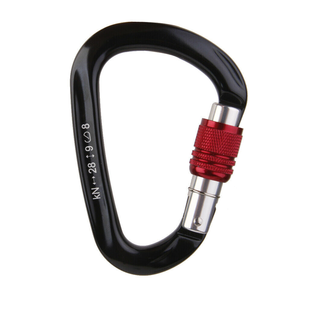 1pc Mountaineering Climbing Screw Locking Carabiner Aluminum 28KN Black Red