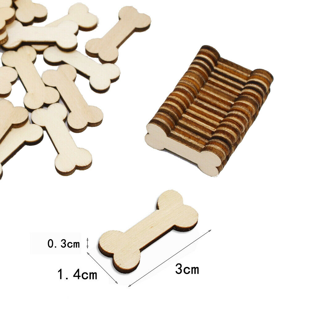 50pcs Unfinished Wood Bone Shapes Wooden Pieces DIY Wooden Craft Decoration