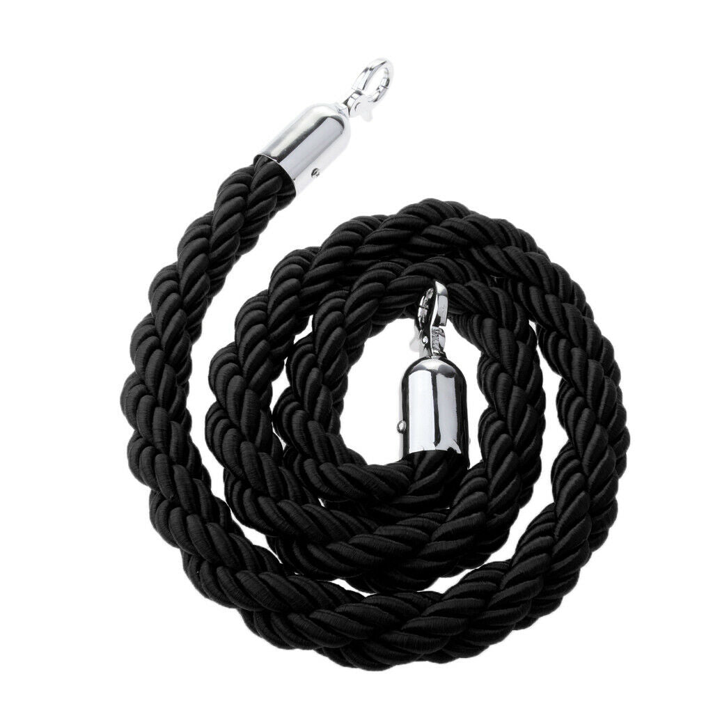 Black Queue Divider Control Stanchion Barrier Posts Twisted Rope 1.5m Long
