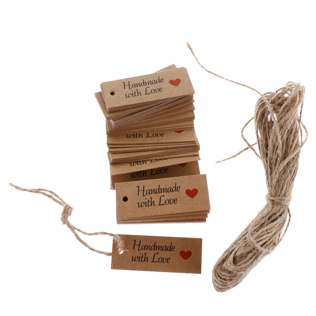 100pcs Handmade With Love Kraft Paper Gift Tags Wedding Biscuit Gift Lables Art