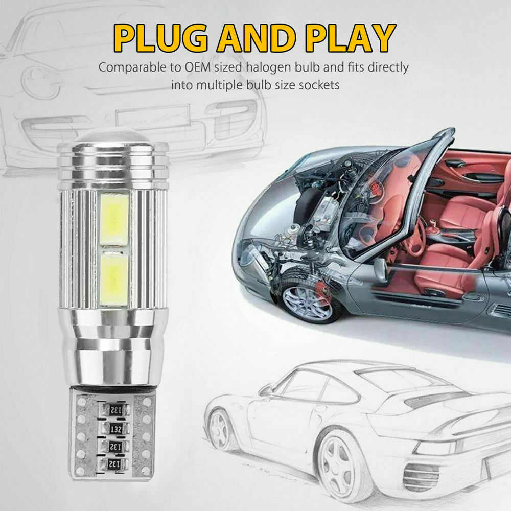 10PCS T10 LED Interior License Plate Light Bulbs 6000K Super White 168 194 2825
