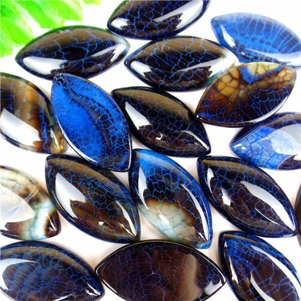 20Pcs Blue&Black Fire Dragon Veins Agate Marquise Cab Cabochon 40*20*7mm HH6038