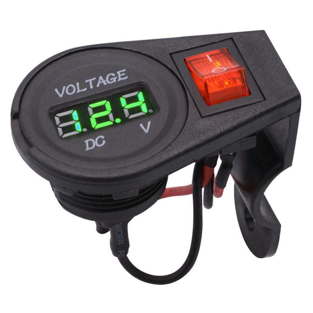 Motorbike 12-24V Green LED Digital Display Voltmeter Volt Gauge with Switch