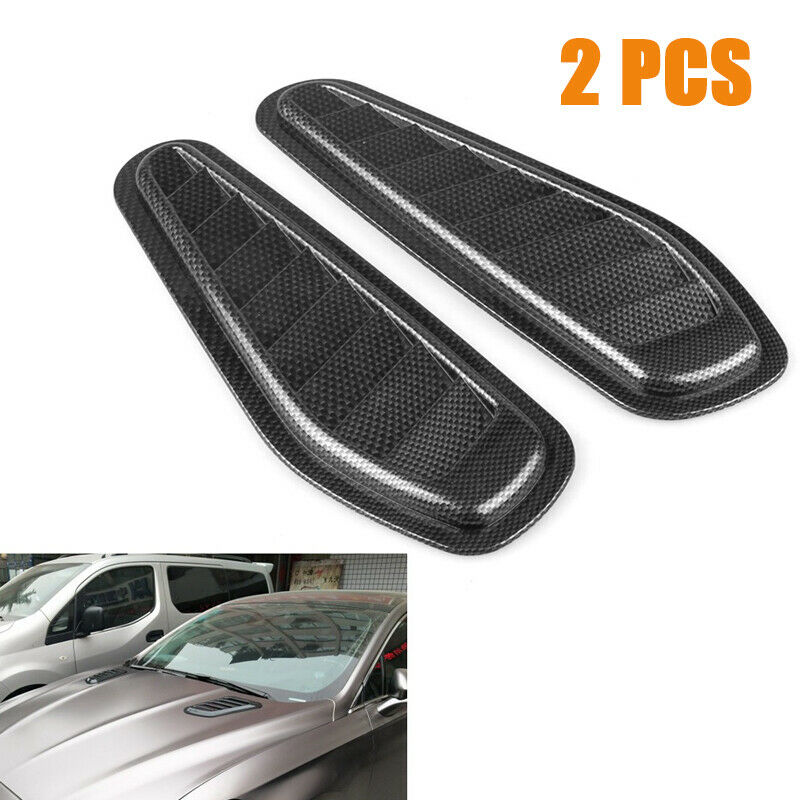 2X Universal Carbon Fiber Look Car Air Flow Intake Scoop Bonnet Vent Cover Hood