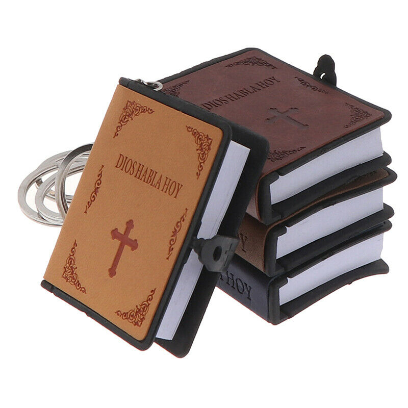 Christian Jesus Cross Leather Keychain Spanish Holy Bible Book Key Ring Jewe SJ