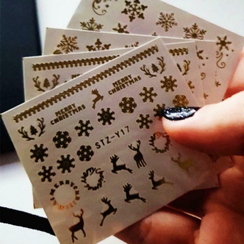 16 Sheets Christmas Snowflake Deer Nail Art Stickers Shiny Water Transfer Decals