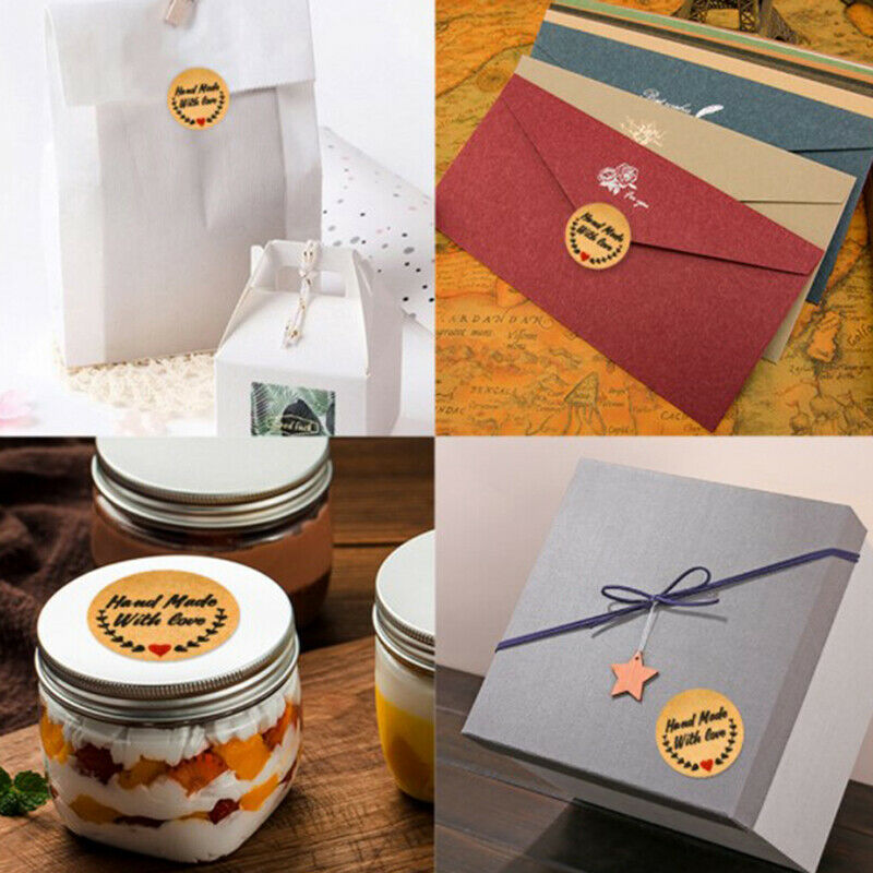 500pcs Brown Handmade with love Stickers for Wedding Party Envelope Decor.l8