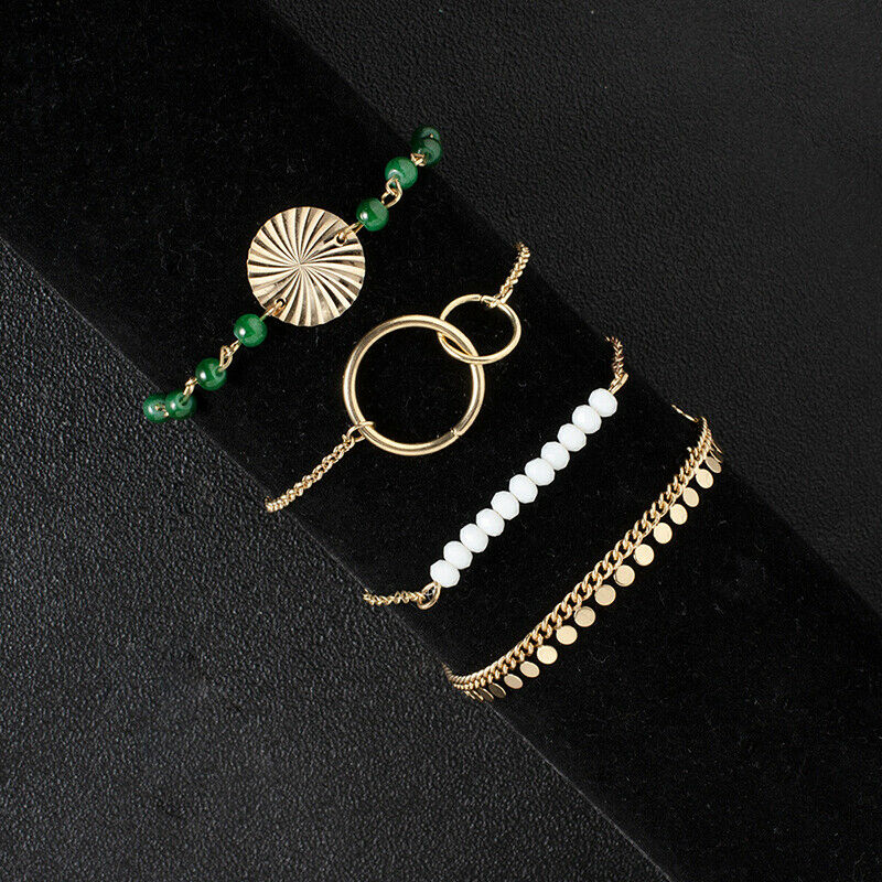 Women Tassel water wave texture bracelet set For Ladies Bead Bangle Jewel.l8
