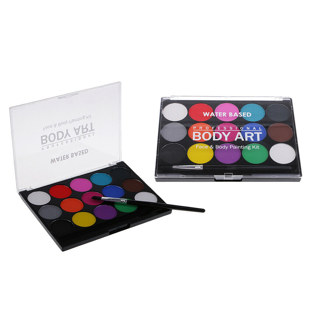 2Pcs Face Painting Kit Face & Body Paint 15 Colors Faces Palette Paint Brush