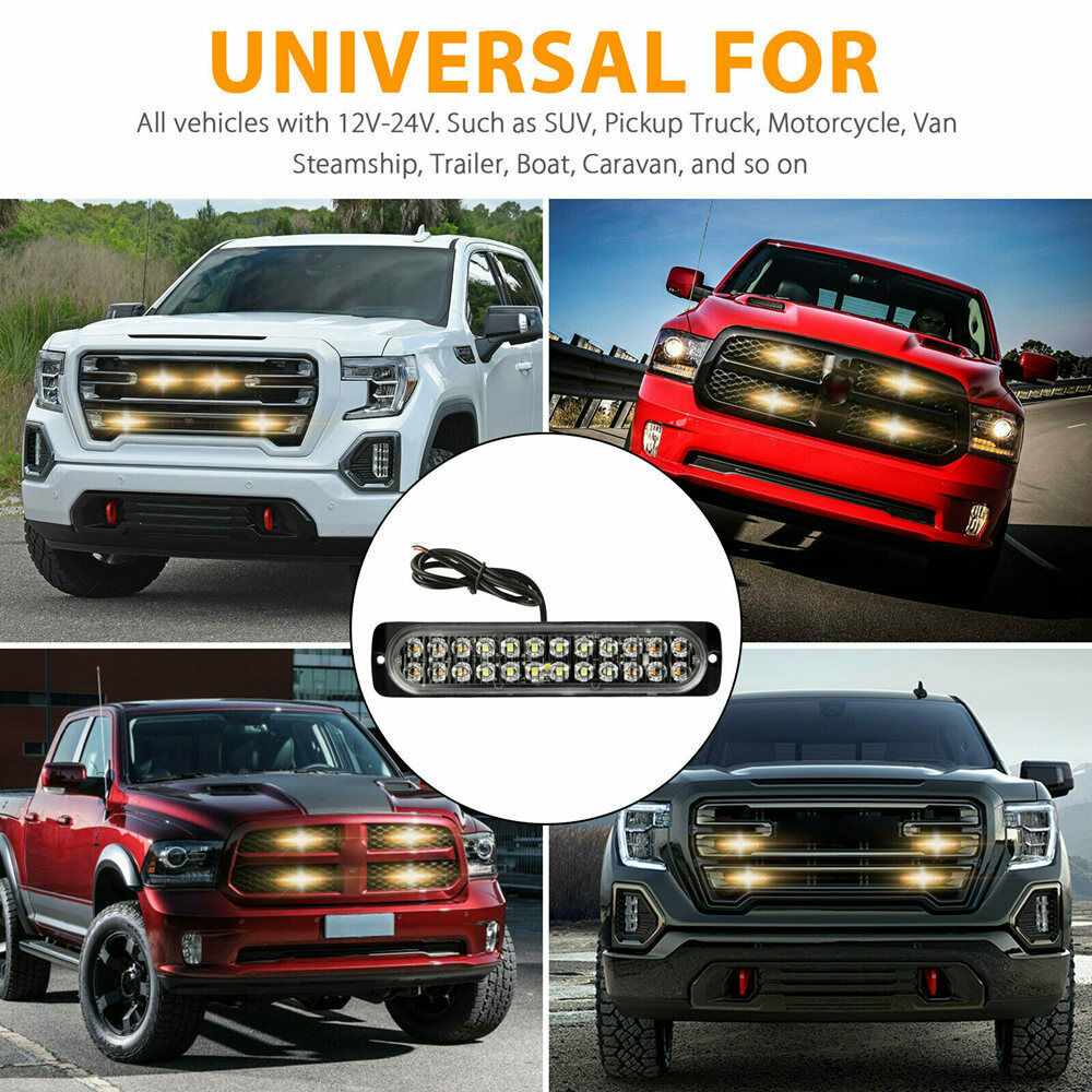 2x 24 LED Yellow/White Truck Emergency Beacon Warning Hazard Flash Strobe Lights