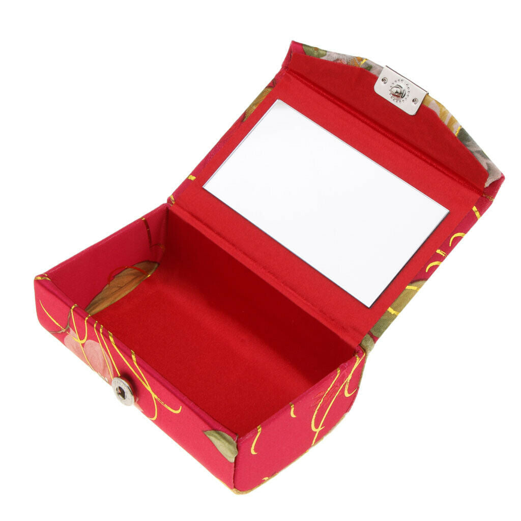 Brocade Lipstick Lip Gloss Case Carry Storage Box Lip Balm Holder w/ Mirror #N