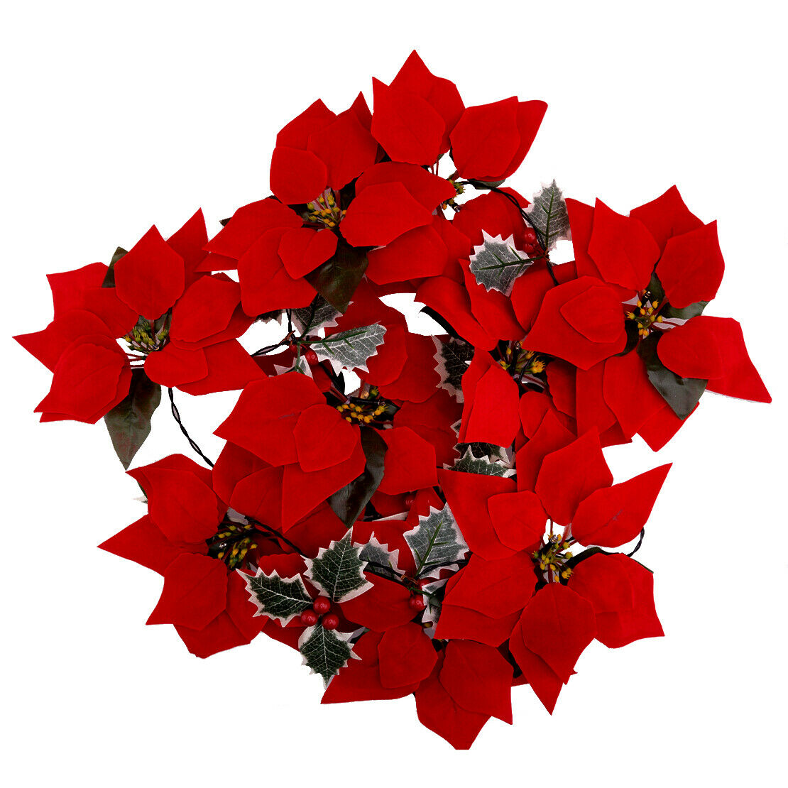 LED Christmas Poinsettia Lights Lamp Battery Garden Fairy String Party Decor