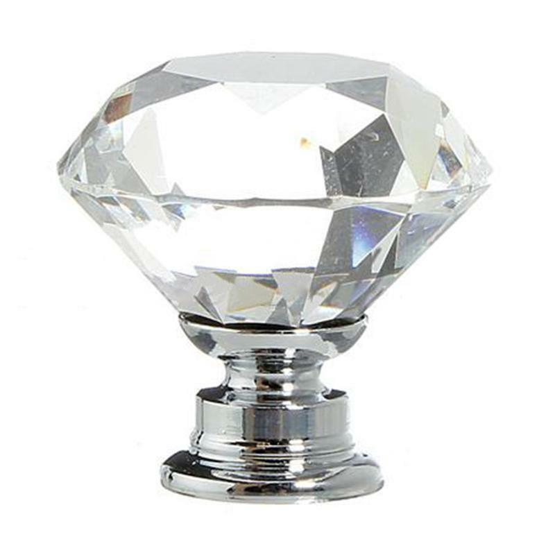 Crystal Glass Diamond Shape Door Knobs Cupboard Drawer Cabinet Kitchen Handles