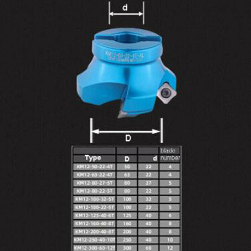 45° Aluminum AL-KM12 63-22 4Flute Indexable Face milling Cutter + SEHT1204AFFN