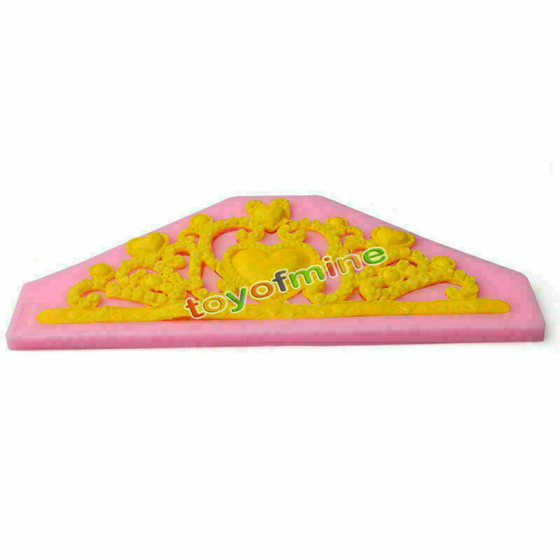 Lace Crown Jewelry Heart Silicone Mould Fondant Bake Cake Decorating Icing Mold