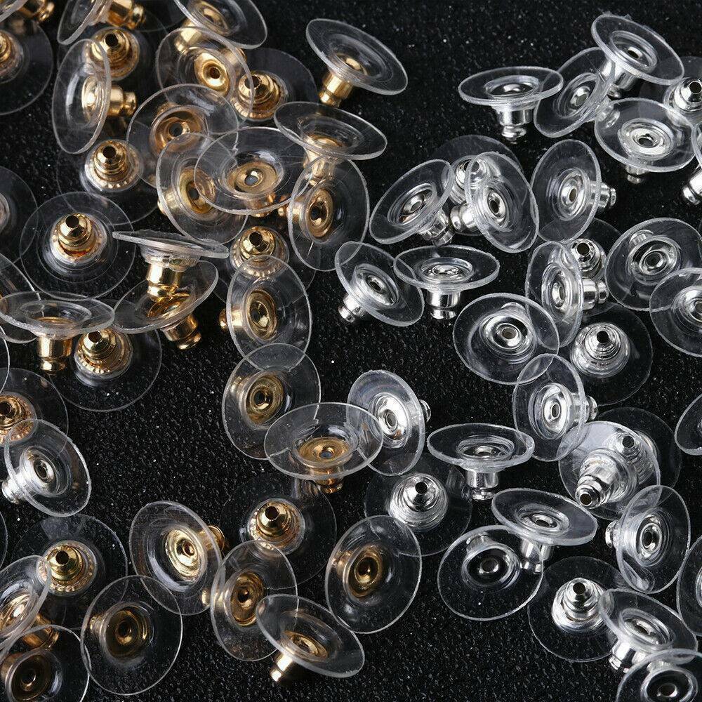 100PCS/Set Clear Stud Ear Plugging Round Blocked Earring Backs Soft Stoppers