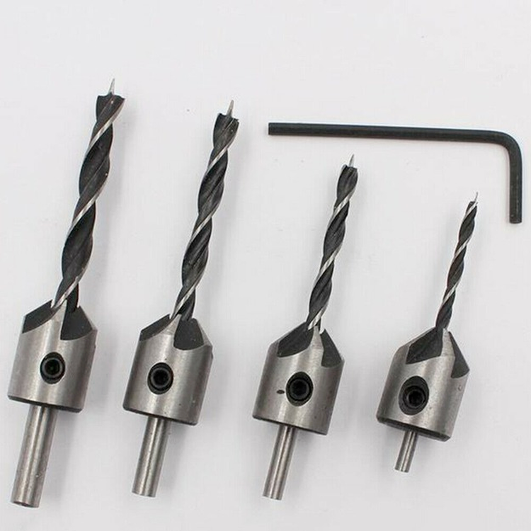 4x Countersink Drill Bit Set Hex Shank HSS Woodworking Pilot-Screw Holes Set