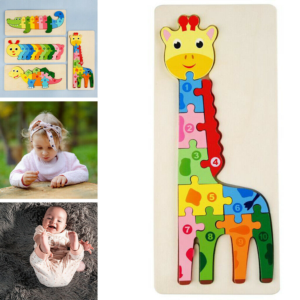 Wooden Number Puzzle Sorting Board Blocks Matching Game Montessori Giraffe