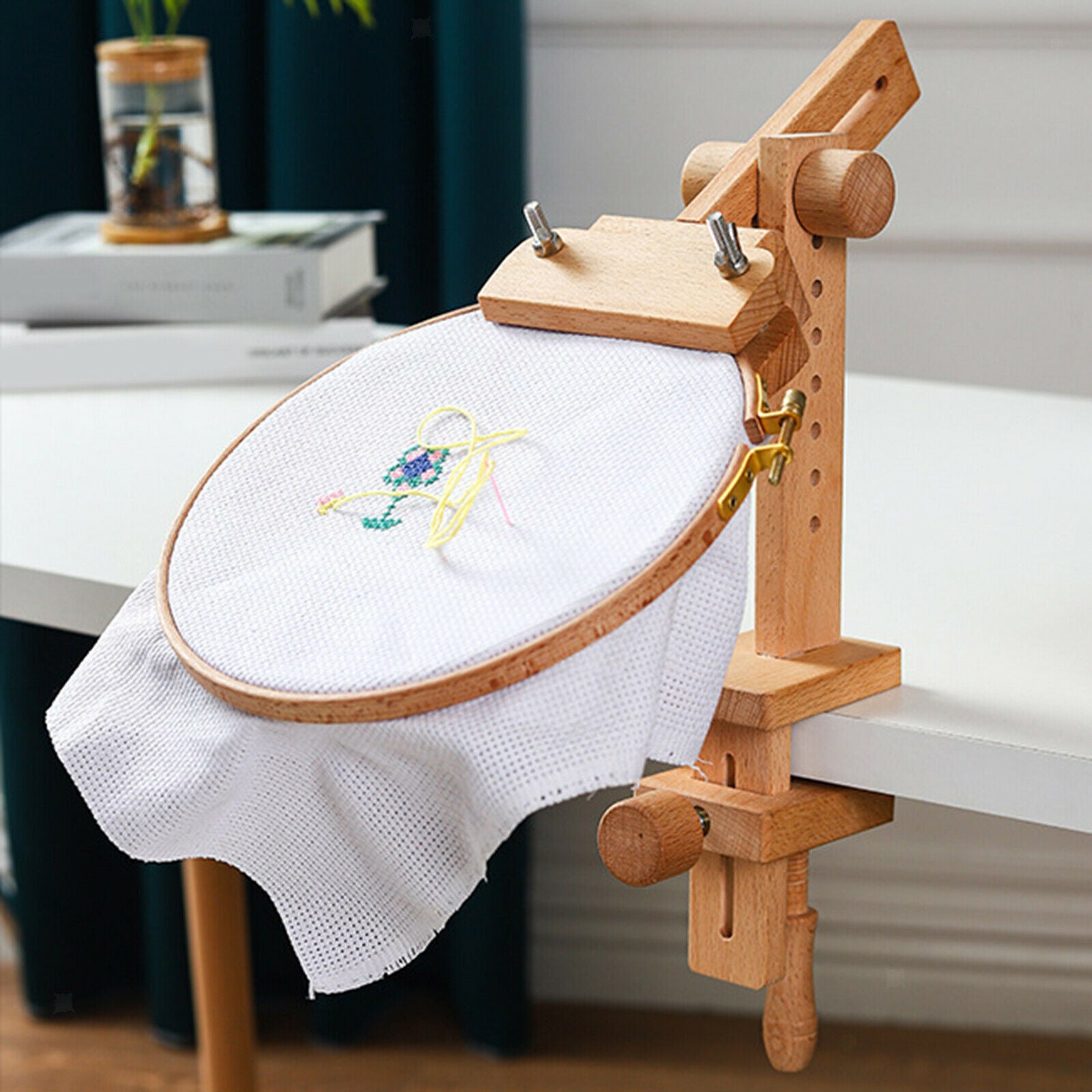 Cross Stitch Frame Clamps Desk Stand Embroidery Hoop Holder Needlework