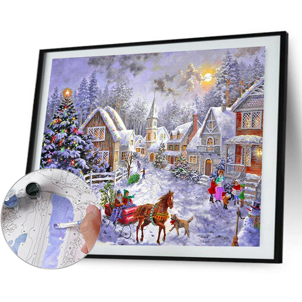 40x30cm Oil Painting By Numbers Christmas Snow Street DIY Drawing No Frame @
