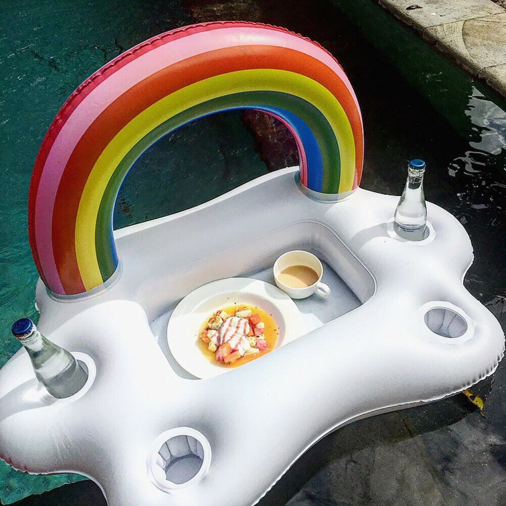 Inflatable Pool Float Beer Drink Cooler Table Bar Beer Tray Party Cup Holder