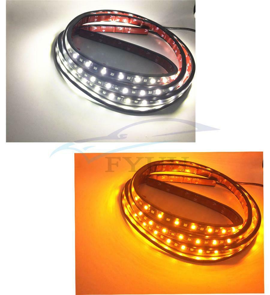 2x70"White/Amber Car DRL Fog LED Lights Strip Daytime Running Bright Drive Lamp