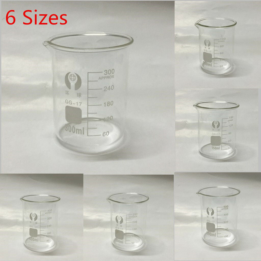 Glass Beaker Lab Measuring Cup Borosilicate Containers 100ml+150ml Clear