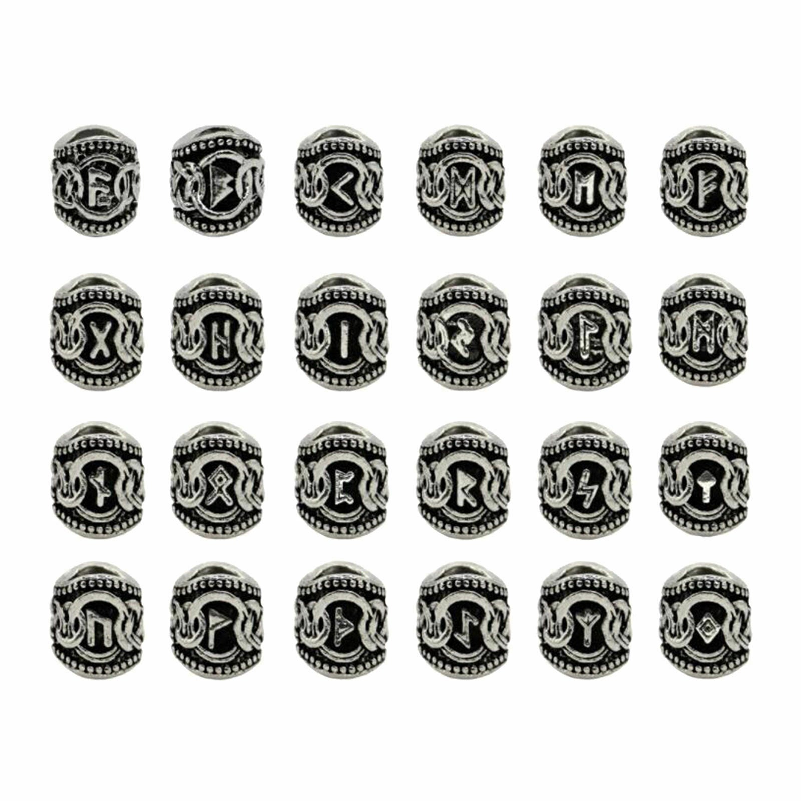 Hair Beads 24 Pcs Viking Rune Beads Sliver  Rings 0.51"  Rings