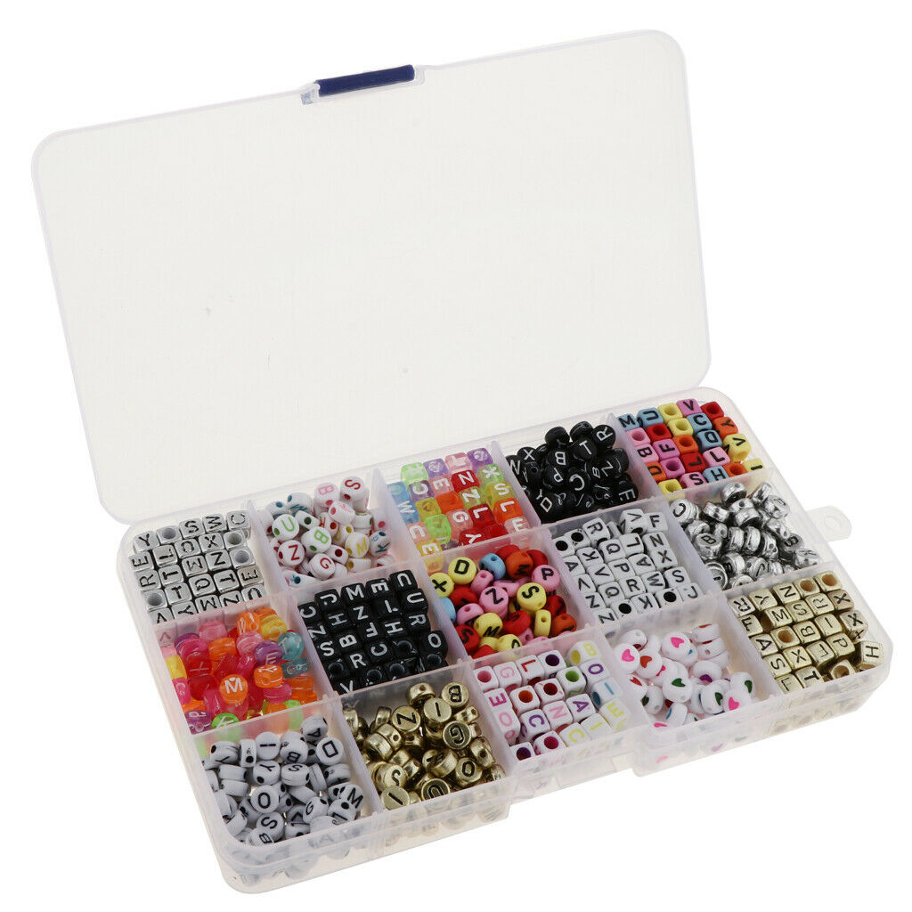 1100Pcs Mixed Color Alphabet A-Z Cube/ Round Beads for Jewelry Making DIY