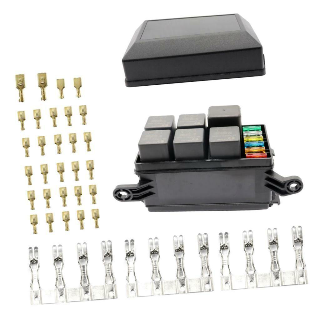 New 6 Way Fuse Holder Relay Box w/ Terminals+12V 40A Relay+5Pin 40A Relays