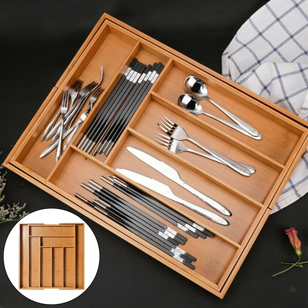 Adjustable Cutlery Organizer Drawer Tray Kitchen Compartments Orderly Placed