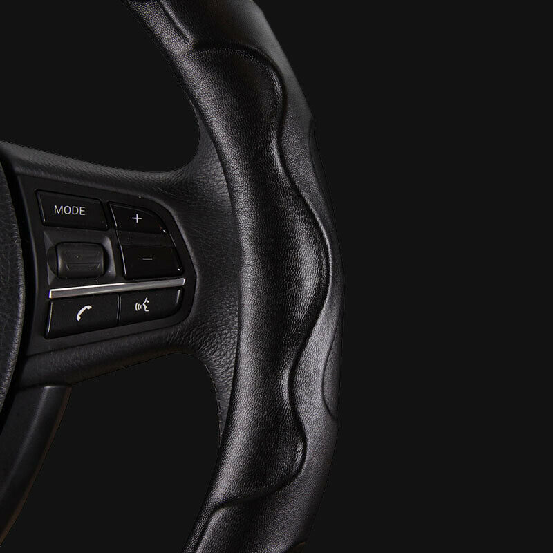 38CM Car Steering Wheel Cover Universal SUV Auto Black PU Leather Wear Non-slip