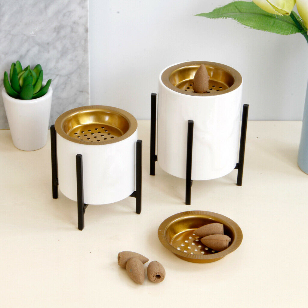 Ceramic Incense Burner Censer with Bracket Gasket Home Deco Black Bracket-S