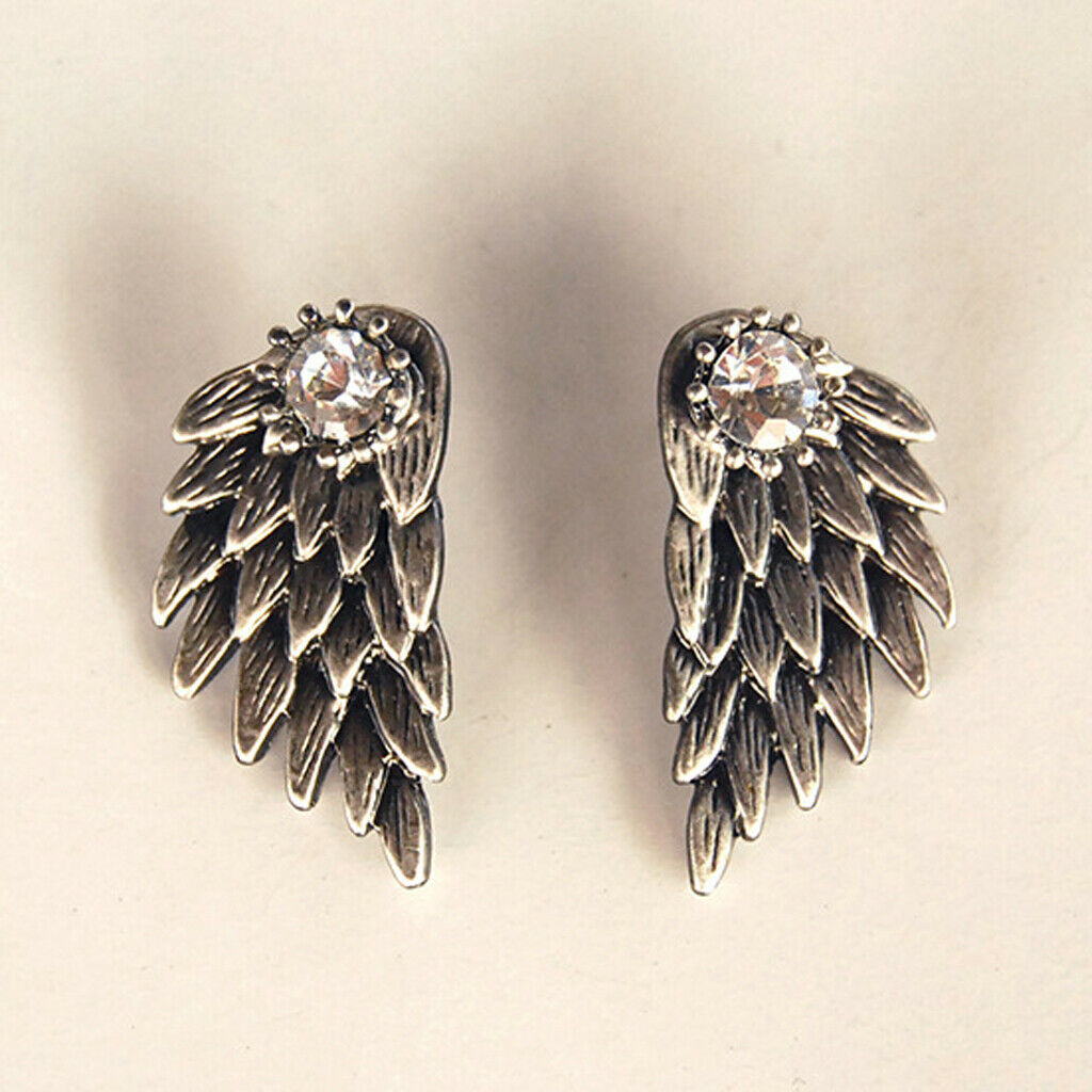 4pcs Punk Women's Cool Jewelry Angel Wings Rhinestone Drop Stud Earrings