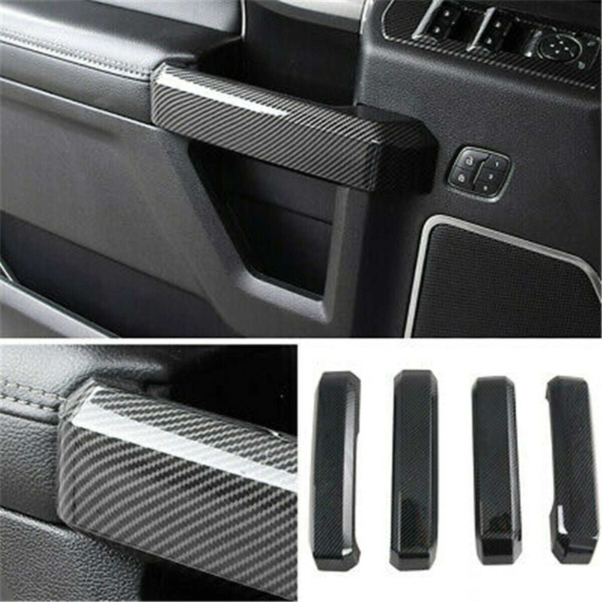 1 Set of Car Carbon Fiber Inner Door Handle Trim For Ford F150 F-150 2015-2020