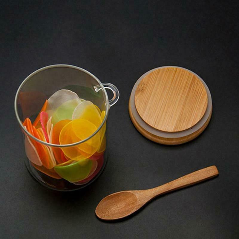 Sugar Bowl with Bamboo Lid and Spoon Clear Glass Canister Jar for Kitchen Storag